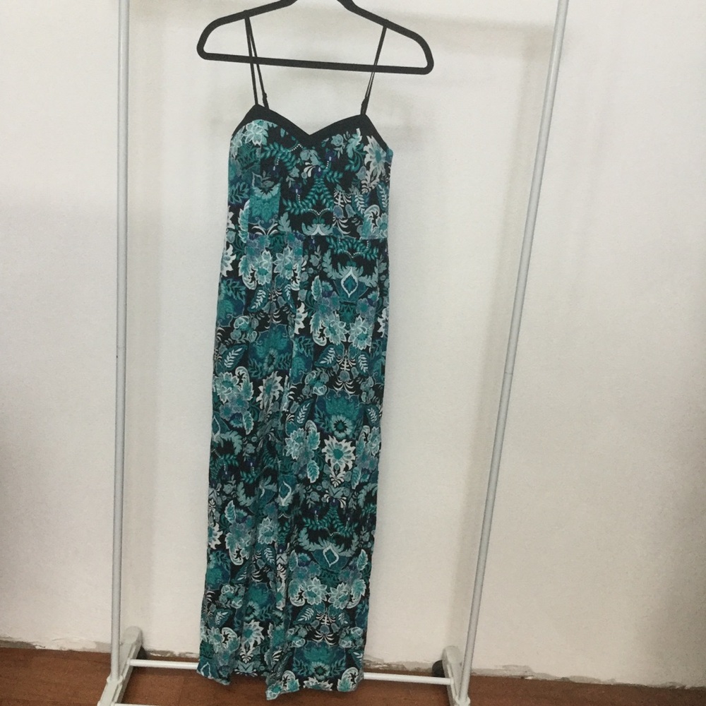 Xhilaration Teal Floral Romper Jumpsuit Size Medium Padded Spring Summer Flowy